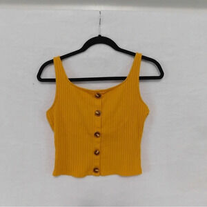 Heart Hips Ribbed‎ Tank Top Button Front Mustard Yellow Casual Top Size L